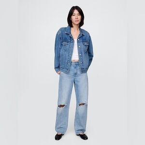 Gap High Rise Barrel Jean - Light Indigo Destroy